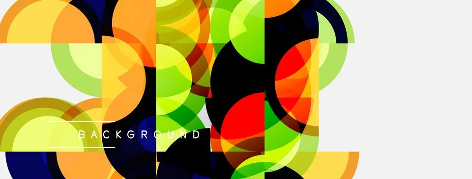 Abstract colorful overlapping circles create dynamic visual texture. Backgrou Stock Illustration