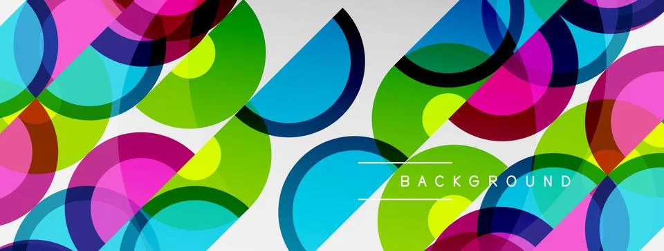 Abstract colorful overlapping circles create dynamic pattern. Bright hues b.. Stock Illustration