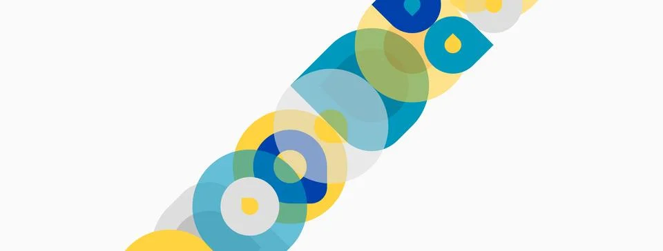 Abstract colorful overlapping circles create diagonal pattern. Simple design Stock Illustration