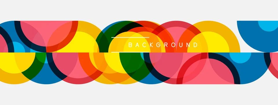 Abstract colorful overlapping circles create dynamic visual pattern. Bright.. Illustrazione stock