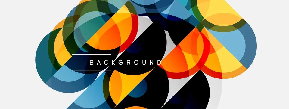 Abstract colorful overlapping circles create dynamic visual composition. Mode Illustrazione stock