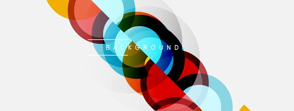 Abstract colorful overlapping circles create dynamic visual effect. Backgroun Illustrazione stock