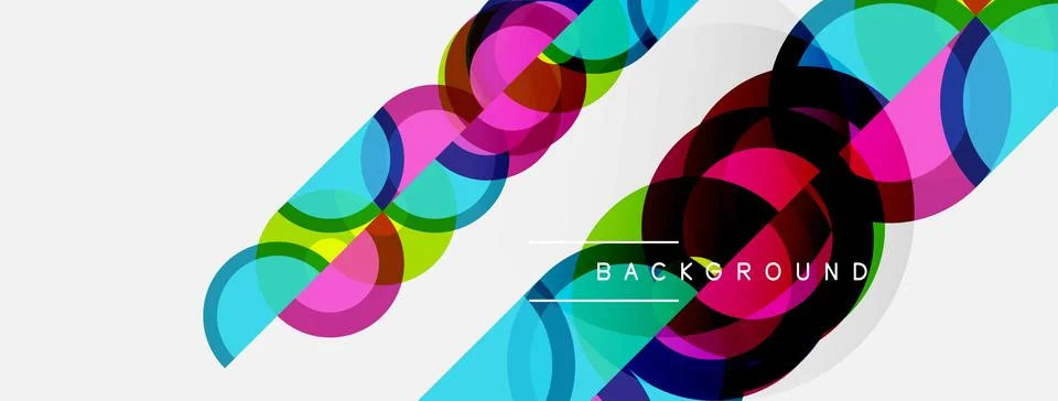 Abstract colorful overlapping circles create dynamic background. Modern desig Stock Illustration