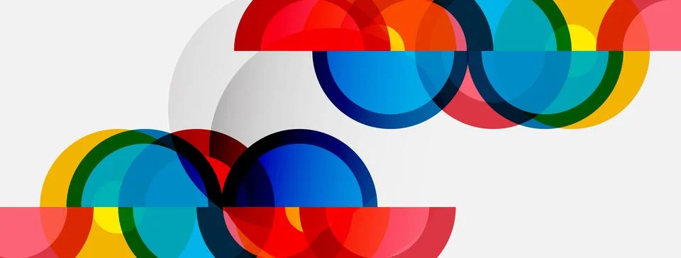 Abstract colorful overlapping circles create dynamic visual pattern. Bright.. Stock Illustration