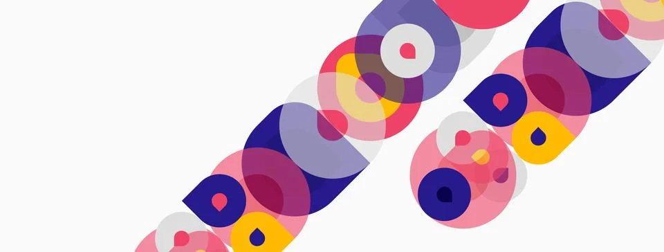 Abstract colorful overlapping circles create dynamic diagonal pattern. Bright Stock Illustration