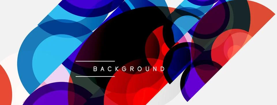 Abstract colorful overlapping circles create dynamic background. Modern desig Illustrazione stock