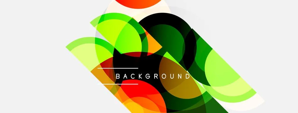 Abstract colorful overlapping circles create dynamic background. Modern desig Illustrazione stock