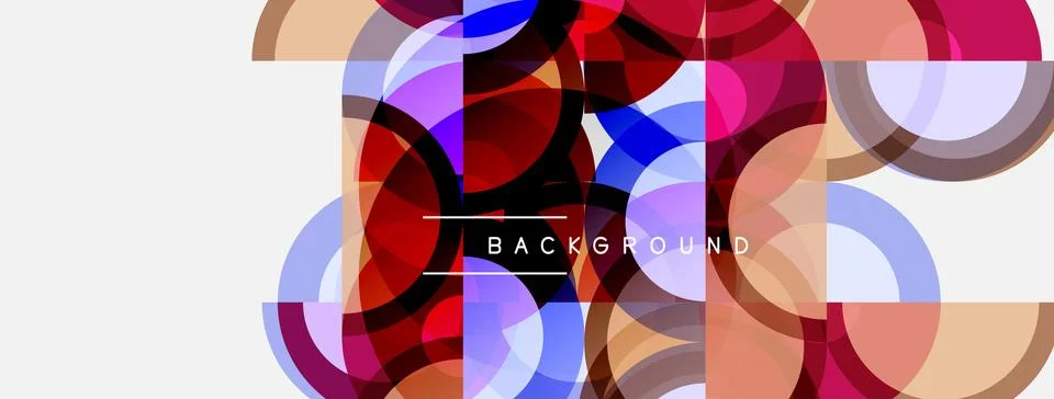 Abstract colorful overlapping circles create dynamic background. Modern desig Illustrazione stock