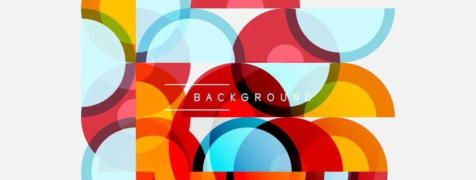 Abstract colorful overlapping circles create dynamic background. Red, blue, 스톡 일러스트