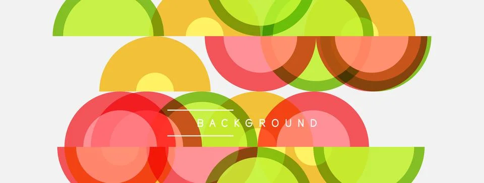Abstract colorful overlapping circles create dynamic background. Bright hues, Stock Illustration