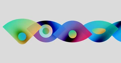 Abstract colorful overlapping shapes create wave pattern. Gradient hues blend, Illustrazione stock
