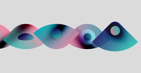 Abstract colorful overlapping shapes create fluid wave pattern. Soft gradients, Illustrazione stock