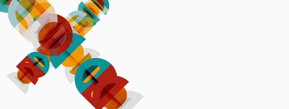 Abstract colorful overlapping shapes create dynamic composition. Geometric .. Stock Illustration