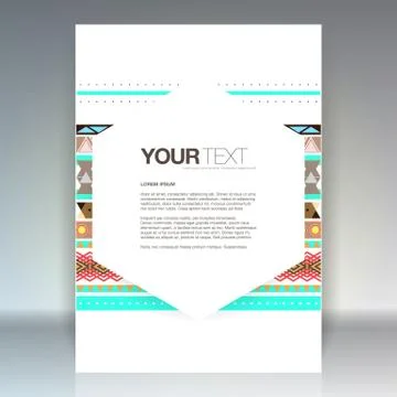 Abstract colorful pattern flyer design with a hexagon shape text box Stock Illustration