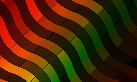 Abstract colorful pattern of wavy diagonal line stripes on a black background. 스톡 일러스트