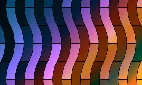 Abstract colorful pattern of wavy diagonal line stripes on a black background. 스톡 일러스트