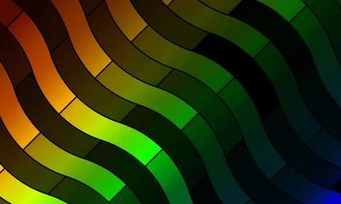 Abstract colorful pattern of wavy diagonal line stripes on a black background. Stock Illustration