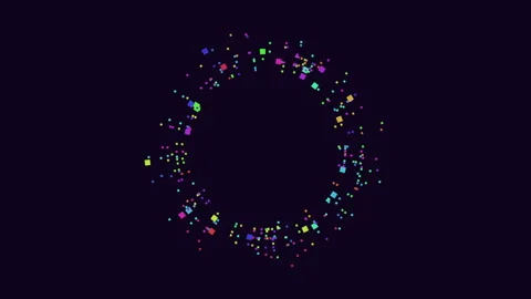 Abstract colorful pixel squares forming circular frame on dark background Stock Footage 330059255