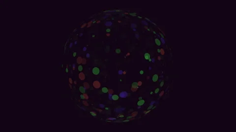 Abstract colorful polka dot sphere rotating on dark background, 3D animation 스톡 동영상 330063995