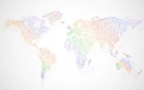 Abstract colorful polygonal world map with dots and lines, network connection Stock Illustration