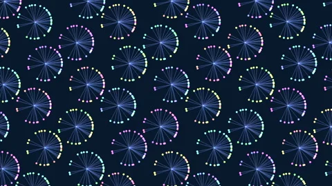 Abstract colorful radial dotted pattern animation on dark blue background Vídeos de archivo 333782808