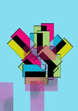 Abstract colorful rectangular shapes on light blue background Stock Illustration