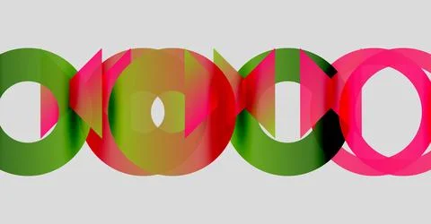 Abstract colorful rings overlap, creating vibrant visual pattern. Simple shapes, イラスト素材