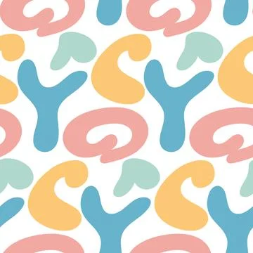 Abstract colorful seamless pattern, bright chaotic symbols on a white backgro Stock Illustration