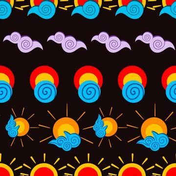 Abstract colorful seamless summer pattern on black Stock Illustration