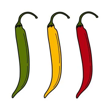 Abstract colorful Set of 3 chili peppers in trendy traditional Mexican shades Stock Illustration