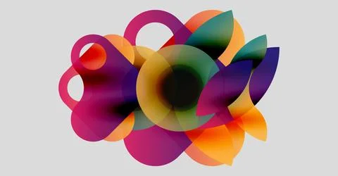 Abstract colorful shapes overlap, creating vibrant floral impression. Soft Illustration
