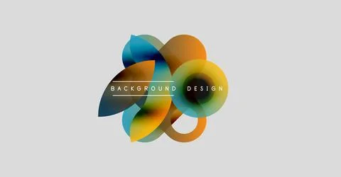 Abstract colorful shapes overlap, creating dynamic visual effect. Text reads Stock Illustration