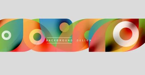 Abstract colorful shapes overlap, creating dynamic background. Circles, Stock Illustration