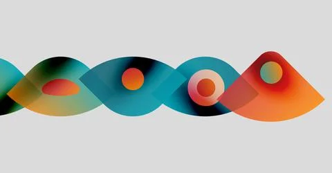 Abstract colorful shapes overlap creating fluid pattern. Gradient hues blend, Illustrazione stock