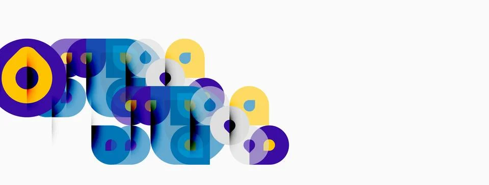 Abstract colorful shapes overlap, creating dynamic visual composition. Circle Illustrazione stock