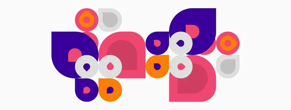 Abstract colorful shapes overlap, creating playful composition. Circles, oval Stock Illustration