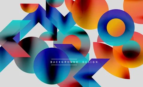 Abstract colorful shapes overlap. Gradient hues blend, creating dynamic visual Stock Illustration