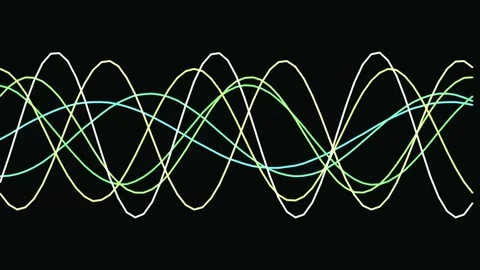 Abstract colorful sine wave equalizer flowing digital data on black backgroun Stock Footage 342159779
