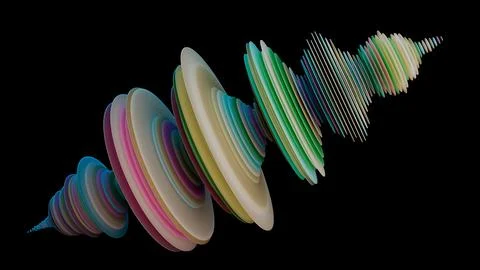 Abstract Colorful Sound Wave Visualization with Vibrant Layers Circular Patterns Illustrazione stock