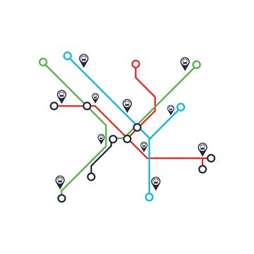 Abstract colorful subway map with location pins transport stations connection Illustrazione stock