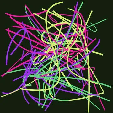 Abstract colorful tangled lines composition vibrant neon background Stock Illustration