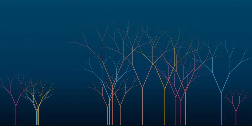 Abstract colorful tree branch structures on blue background Ilustração Stock