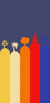 Abstract colorful trees in a row on a dark blue background Stock Illustration