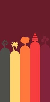Abstract colorful trees in a row with a warm gradient background Stock Illustration