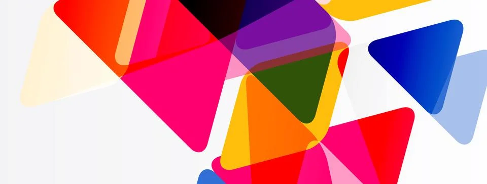 Abstract colorful triangles overlap, creating vibrant geometric composition. Stock Illustration