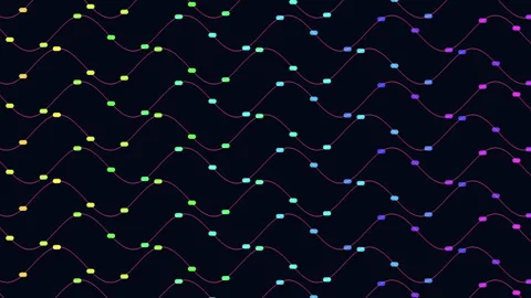 Abstract colorful wave pattern with glowing dots on dark background, seamless Stock Footage 333782923
