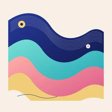 Abstract colorful wave pattern with two circular dots on gradient background Stock Illustration