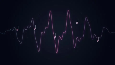 Abstract colorful waveform with musical notes displayed against a dark spec.. Stock Footage 346845563