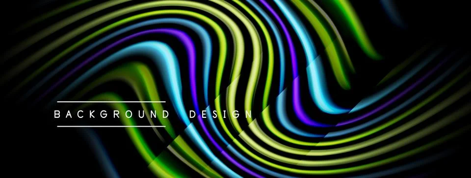 Abstract colorful waves create dynamic background. Fluid lines blend, forming Stockillustratie