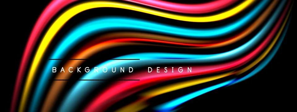 Abstract colorful waves, dynamic lines. Black background emphasizes vibrant.. Ilustración de archivo